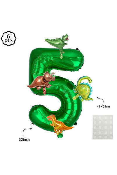 Choice بالونات ديناصورات مقاس 32 بوصة، رقم 5، 6 قطع، مجموعة بالونات عيد ميلاد...