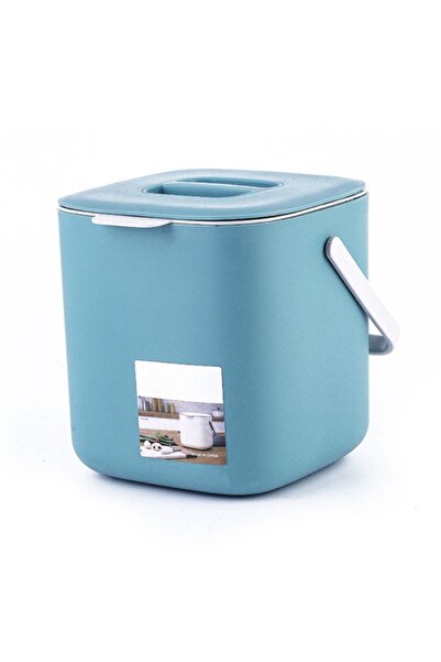 Choice سلة مهملات منزلية بلاستيكية زرقاء من طبقتين مع مقبض، مزودة بمصفاة سماد...