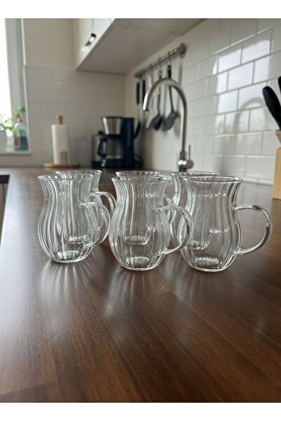Rooc Home 6'Lı 210 ml Isıya Dayanıklı Borosilikat Cam Bardak - Çizgili Tasarı...