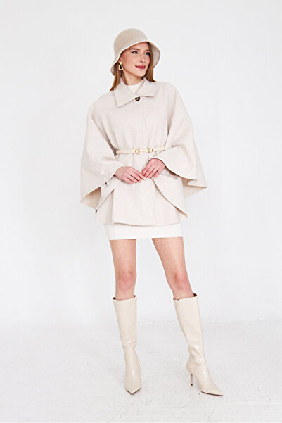 WE&ME Women's Belted Poncho Model Stylish and Elegant Outerwear