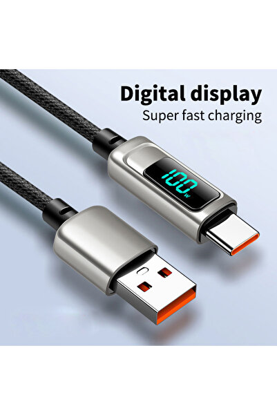 Choice كابل شحن أسود بطول 1.2 متر من النوع A إلى النوع C مع شاشة LED، يدعم نق...