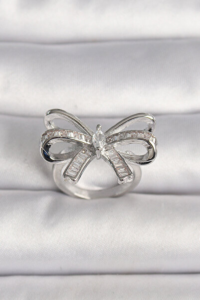 Clariss Brass Silver Color Adjustable Zircon Stone Ribbon Model Women's Ring