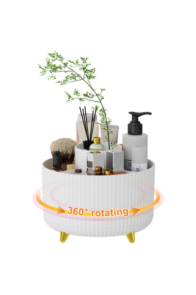 Choice WHITE 360° Rotating Makeup Organizer - 1pc Plastic Cosmetic Storage wi...