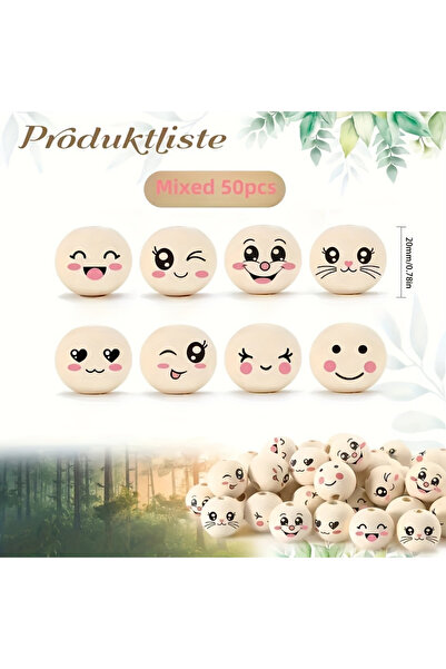 Choice 50pcs mix 50 20mm wooden beads with holes - cute cartoon faces and ani...