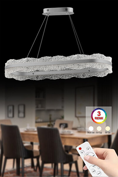 İstanbul Avize Titanic Gümüş Yemek Masası Kumandalı Lüx Led Modern Ledli Avize