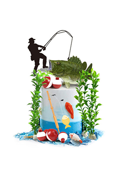 Choice4 14 قطعة من زينة كعكة مستوحاة من صيادي الأسماك، مع صورة ظلية لأدوات صي...