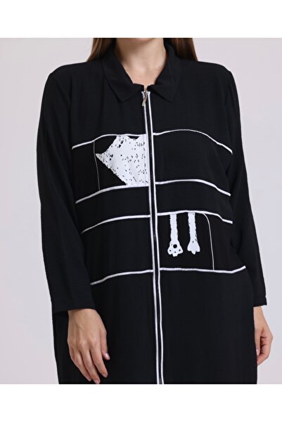 lavelina Büyük beden uzun esnek rahat kesim kedi desenli hırka