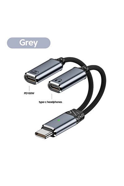 Choice Gray 100W PD Fast Charger Cable 2 in 1 USB C Splitter Type USB C Headp...
