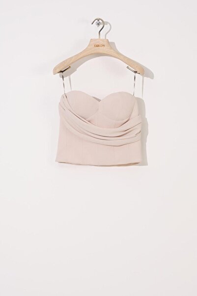 cercis Straplez Drapeli Crop Top