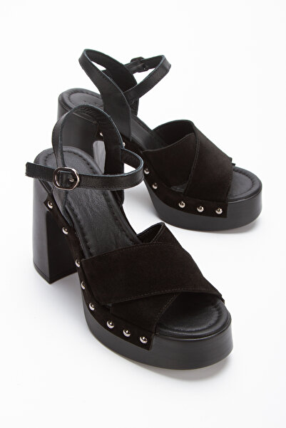 PASSAGE SHOES Women's Genuine Leather High Heel Sandals 6341 Black Suede