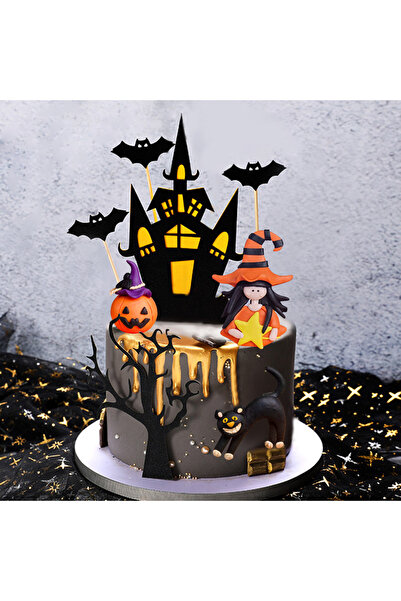Choice 8pcs 8pcs Halloween Cake Topper Haunted House Pumpkin Girl Bat Black C...