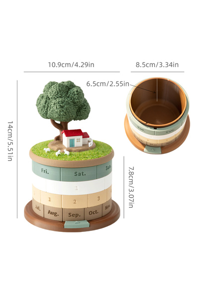 Choice منظم مكتبي صغير لطيف، منظم مكتبي دوار، تقويم دائم، زينة، عصا تنظيف صغيرة