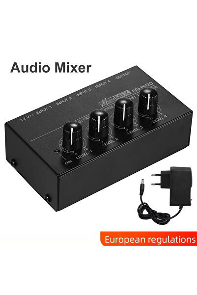 Kebidumei Black EU Plug 4 Channel Line Mixer Mini Sound Mixer DC 12V Easy Ope...