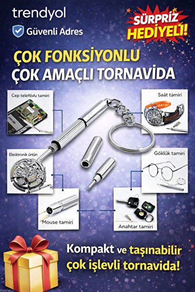 HAYATINIZI KOLAYLAŞTIRIN Çok Fonksiyonlu Mini Tornavida Anahtarlık – Saat, Gö...
