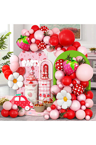 Choice مجموعة أخرى كما في الصورة، 103 قطعة من بالونات الفراولة الوردية المقوس...