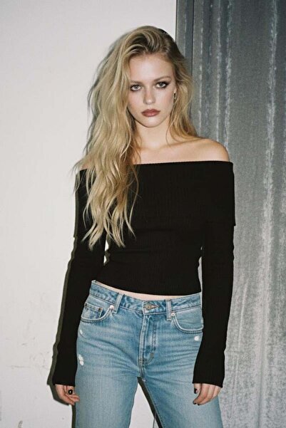 Karakedi New Black Striped Madonna Collar Off-Shoulder Y2K Knitwear Long Slee...