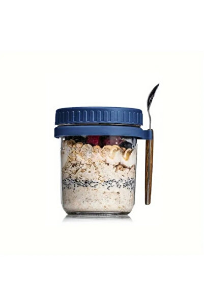 choice2 كوب أزرق سعة 350 مل، طقم واحد، كوب زجاجي لتحضير الشوفان الليلي سعة 35...