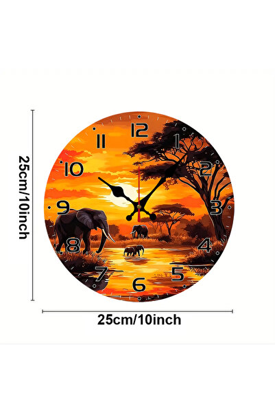 Choice 10 inch GZ-WYT09120020 Elephant Sunset Wooden Round Silent Hanging Wal...