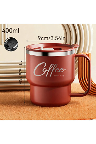 WORTHBUY 301-400ml Red 304 Stainless Steel Double Wall Insulated Coffee Cup W...