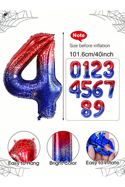 Choice بالون رقم 4 عملاق بتصميم عنكبوت، قطعة واحدة، مناسب لحفلات أعياد الميلا...