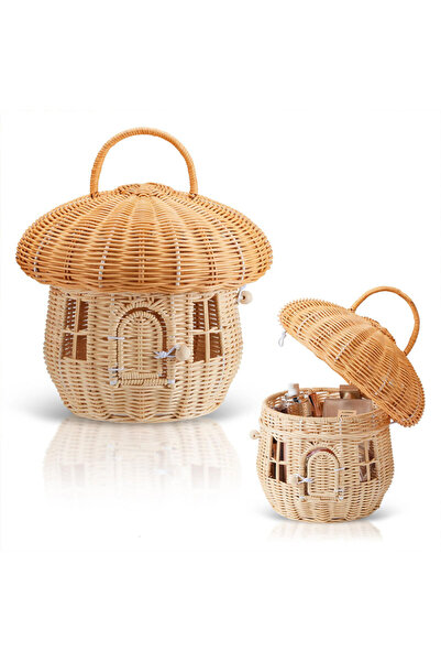 Choice سلة تخزين على شكل فطر، سلة مصنوعة يدويًا من الخيزران، سلال فطر مع غطاء...