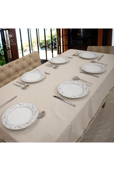 DNC HOMETEX مفرش طاولة من الكتان الخام بخطوط سوداء