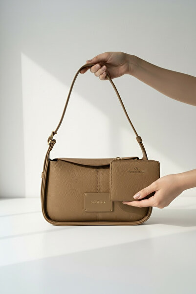 Chrisbella Taupe Olive Brown Luxury Shoulder Bag with Adjustable Sling & Matc...