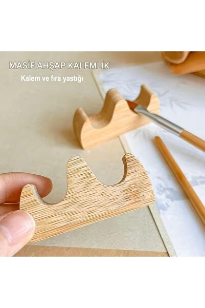 Sanathobi Pen Pillow Wooden 2-Slot Pen Holder, Brush Holder, Brush Stand, Bru...