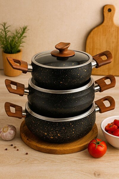 KAMPANYALI مجموعة أواني طهي جرانيت من سلسلة Evim Magnificent Venus - 16 سم، 1...