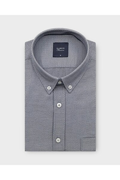 KAMER Regular Fit Long Sleeve Button-Up Collar Dobby Dark Grey Shirt 4070kg