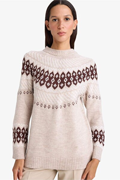DeFacto Regular Fit Crew Neck Patterned Knitwear Sweater Tunic G5887Ax25Wn