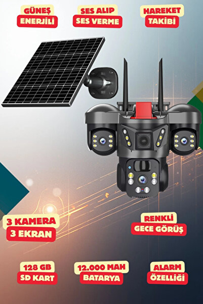OEM Yapay Zeka 4K SimKartlı Güneş Enerjili 3 Kameralı 3 Ekranlı Güvenlik Kame...