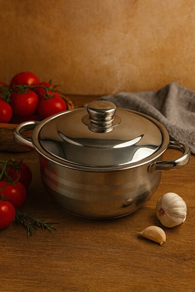KAMPANYALI Baron 22 cm Stainless Steel Deep Pot |   Deep Steel Cooking Pot