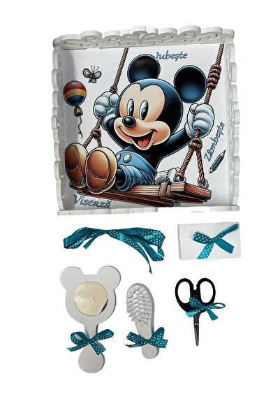 Inovius Tavita pentru Mot cu 6 Piese - Baby Mickey in Leagan - TPM56 Alb cu Bleu