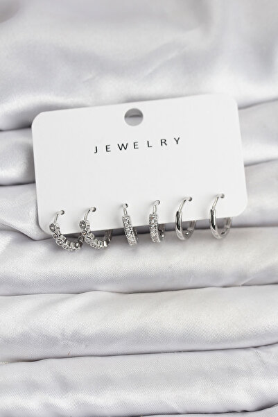 Clariss Gümüş Renk Pirinç Zirkon Taşlı Kadın Küpe Seti