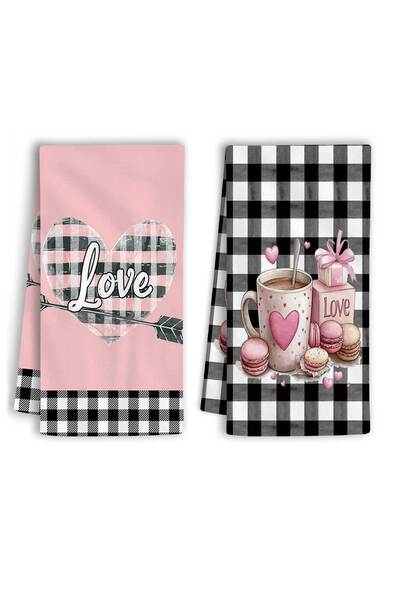 Choice 2pcs black 2Pcs, Valentine's Day Macaron Love Plaid Kitchen Towels, 40...