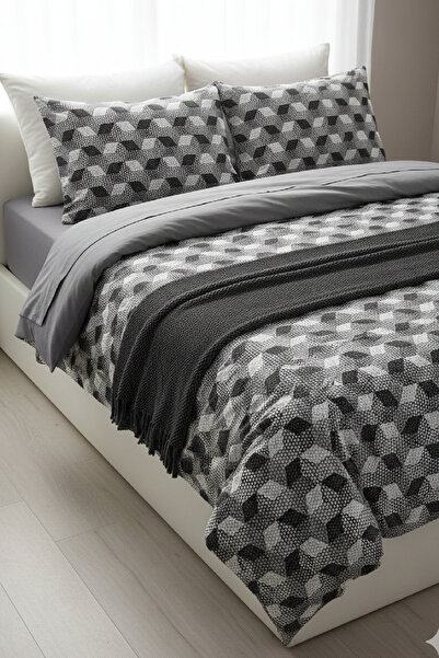 LaLiva Cix Double Size Fitted Sheet-Elastic Cotton Duvet Cover Set-