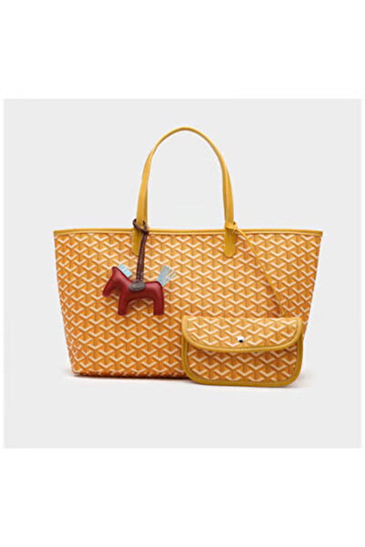 Generic Geometric Pattern Yellow Tote Bag with Mini Pouch & Horse Charm