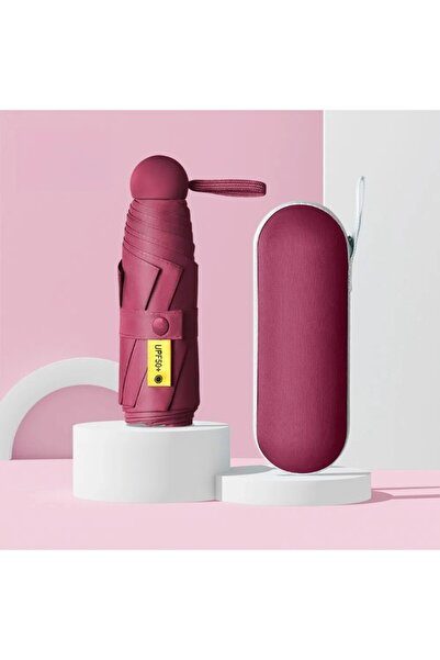 Choice Wine Red-with Box Mini Capsule Folding Umbrella Vinyl with Box Sun Rai...