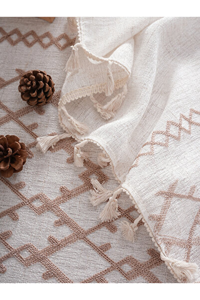 Choice 140x100cm brown Diamond Grid Thickened Linen Embroidered Tablecloth, S...