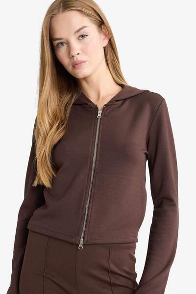 DeFacto Slim Fit Slim Fit Hooded Modal Zippered Sweatshirt F7651Ax25Au