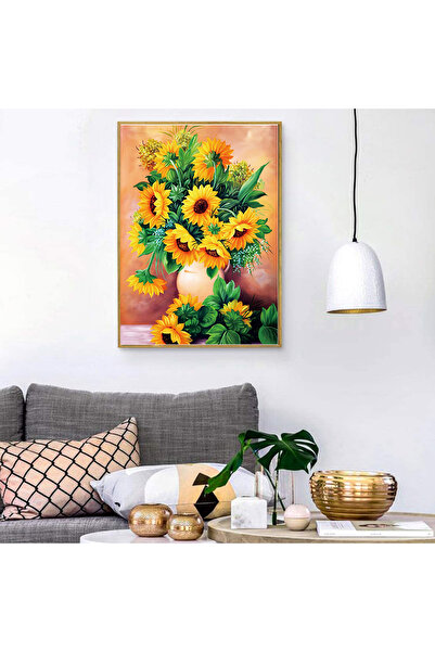 EvimTaze 30X40 cm Square Stone Diamond Painting Set Sunflower and Leaf Patter...