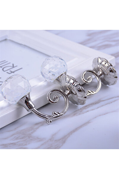 Choice silver 2pcs Curtain Holdbacks Wall Mounted Drapery Tiebacks Metal Crys...