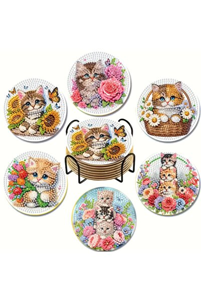 Choice 10X10 WHITE 6-Piece DIY Diamond Painting Coasters Set with Stand - Spr...