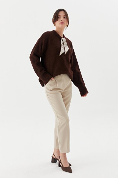 Shopping Shop Scarf Collar Soft Sweater Brown