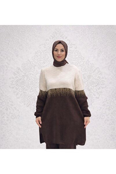 KAYA BUTİK Two-Color Glitter Knitwear Tunic