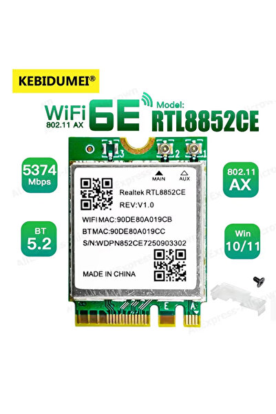 Kebidumei RTL8852CE Wifi 6E RTL8852CE M.2 Network Card 5400Mbps BT5.3 Wireles...