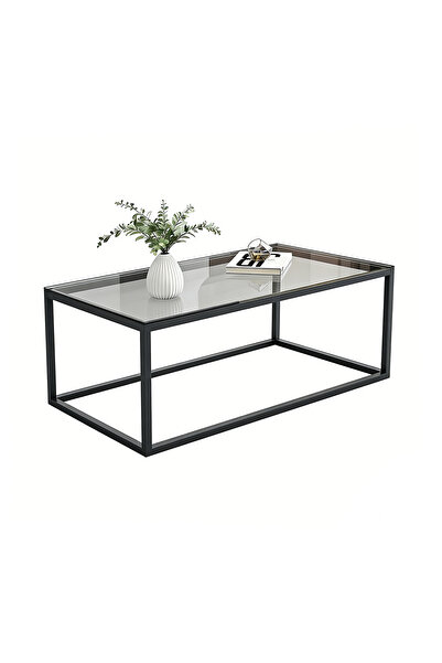 EqiEch Modern Minimalist Coffee Table with Black Frame & Tempered Glass Top -...