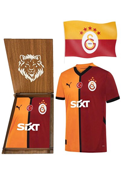 Galatasaray Original 5 Star Home Jersey with Hand Shaking Flag Wooden Box Gift