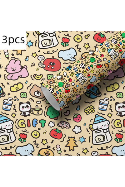 Choice مجموعة من 3 قطع من ورق تغليف الهدايا الملون برسومات الجرافيتي - ورق كب...